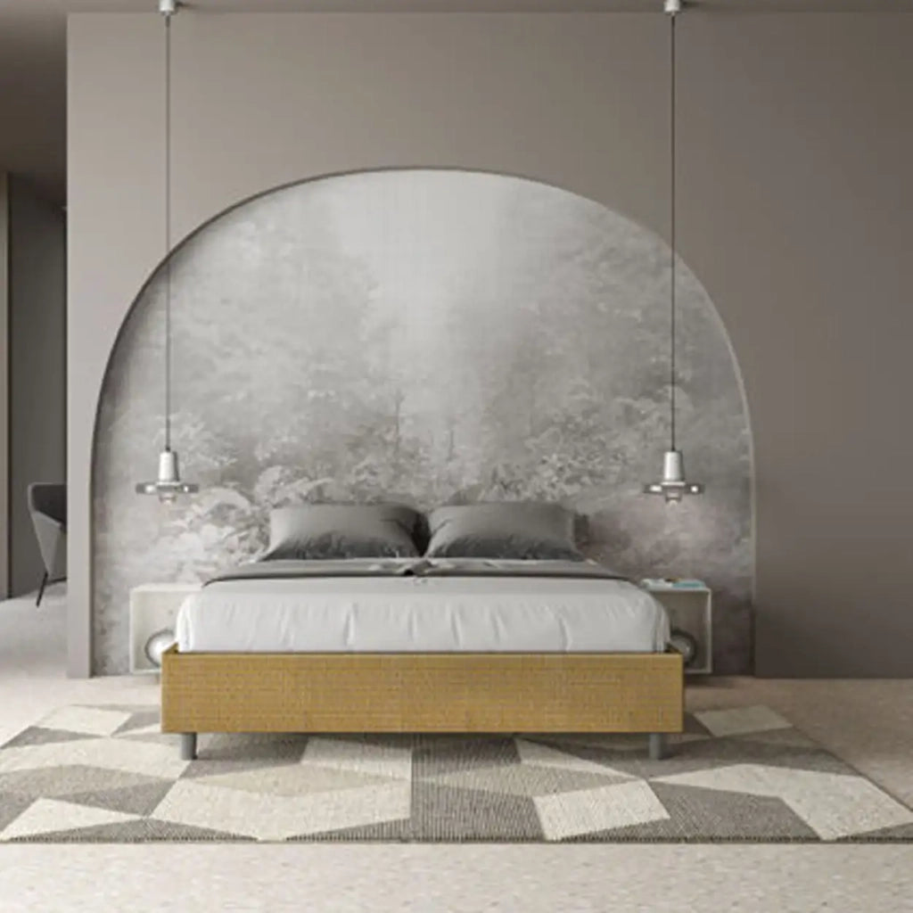 Letto matrimoniale con rete imbottito 160x200 tessuto Labirinto 6 giallo Azelia