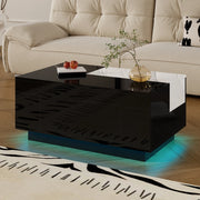 Tavolino da salotto con LED - Zephmum- Piano estraibile bianco e nero, luce a 16 colori