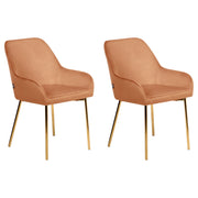 Set di 2 Sedie da Pranzo con Rivestimento in Velluto arancione gambe dorate glamour retrò