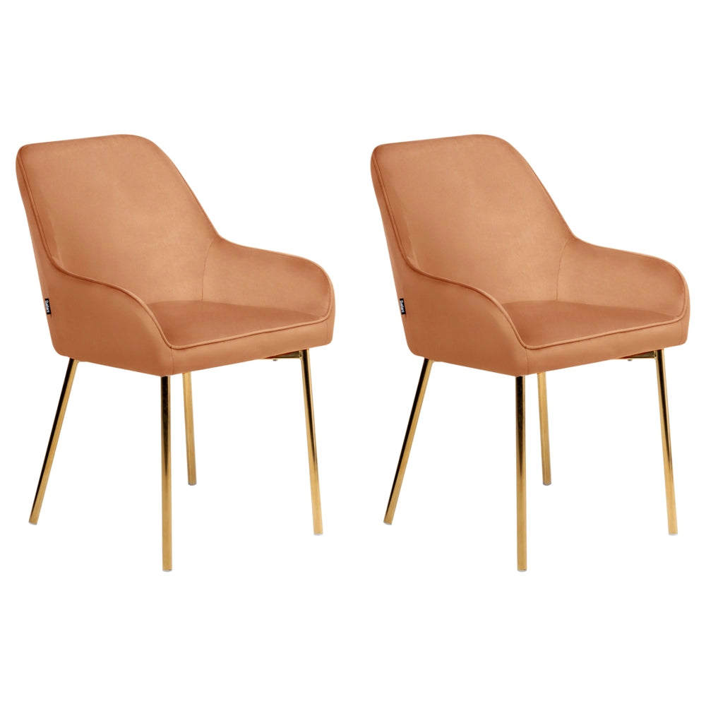 Set di 2 Sedie da Pranzo con Rivestimento in Velluto arancione gambe dorate glamour retrò