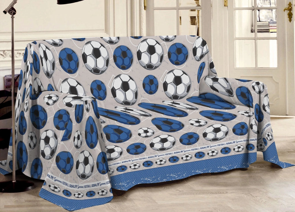 Telo Arredo Multiuso Linea Pensieri Delicati In 100% Cotone Disegno Calcio - Singolo - Blu