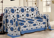 Telo Arredo Multiuso Linea Pensieri Delicati In 100% Cotone Disegno Calcio - Singolo - Blu