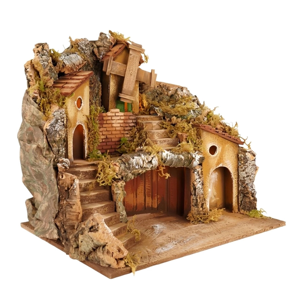 PRESEPE NAPOLETANO NATALIZIO CON MULINO ELETTRICO FATTO A MANO ARTIGIANALE