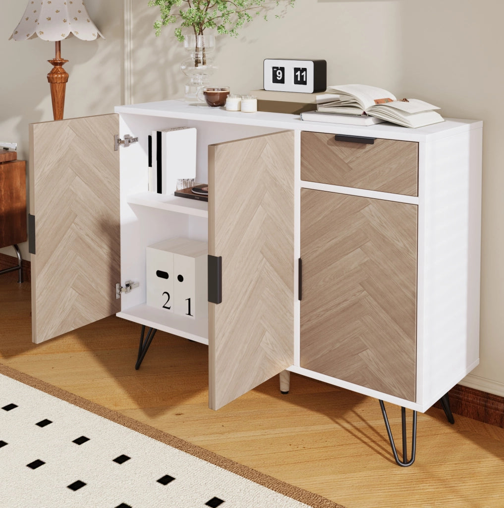 Credenza 90x30x71，5 cm bianca effetto legno con ripiani regolabili