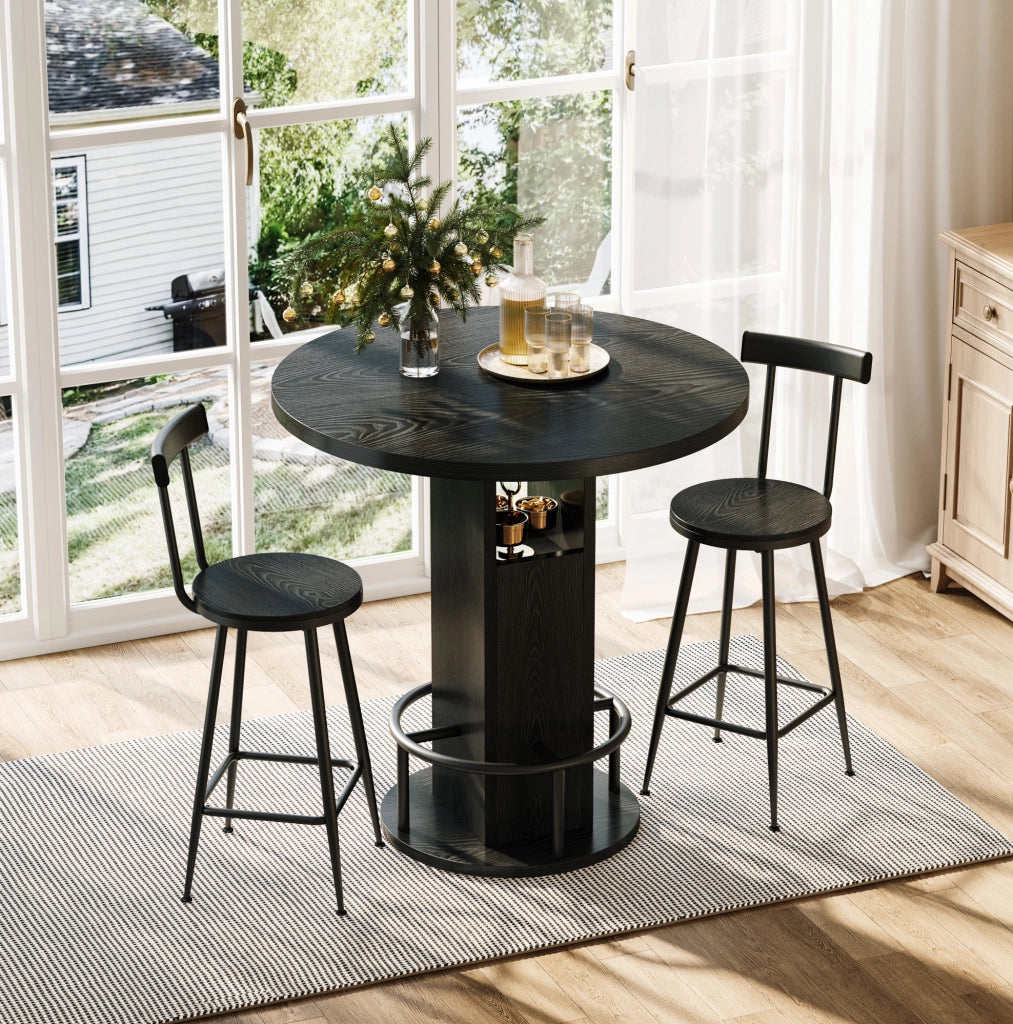 Set tavolo da bar rotondo con 2 sgabelli nero Ø 80 cm