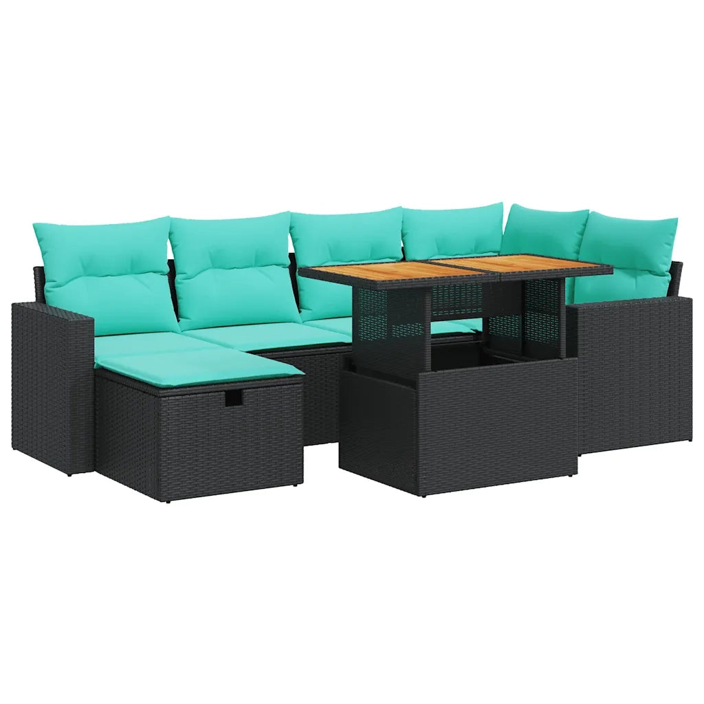 Set Divani Giardino 7 pz con Cuscini Marrone Polyrattan Acacia