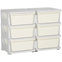 Cassettiera 6 Cassetti per Bambini 3-6 Anni con Bordi Arrotondati, in PP Bianco Crema, 75x37x56.5 cm
