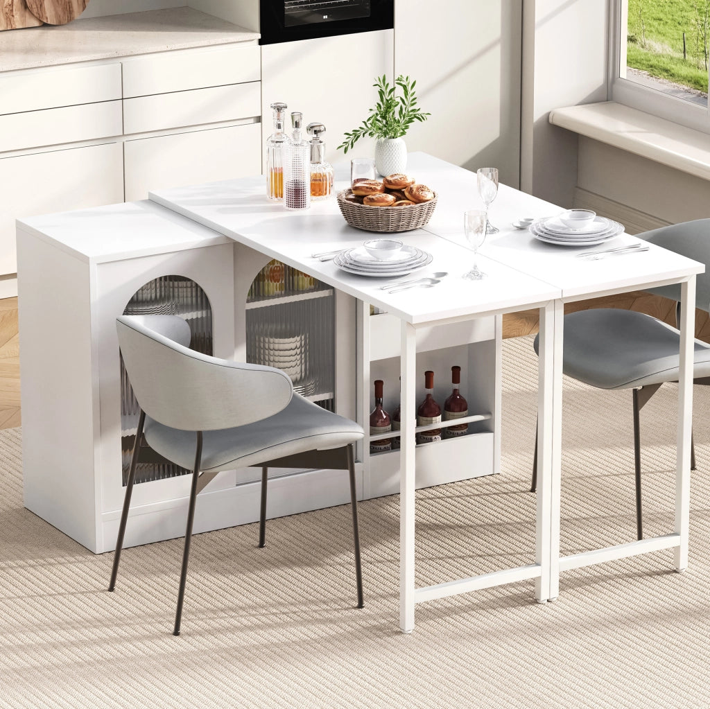 Tavolo bar girevole ed estensibile con contenitore bianco