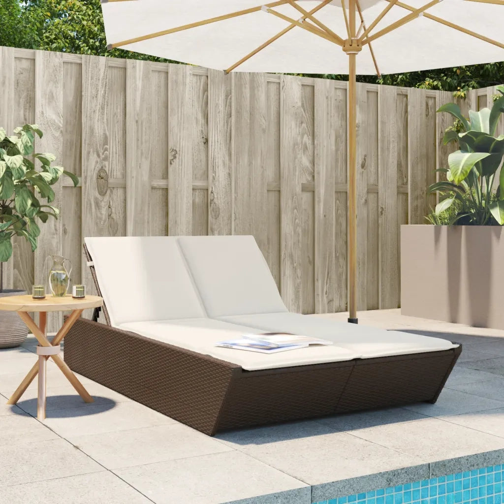 Lettino Prendisole | Sdraio da giardino | Lettino da sole con Cuscini Marrone in Polyrattan