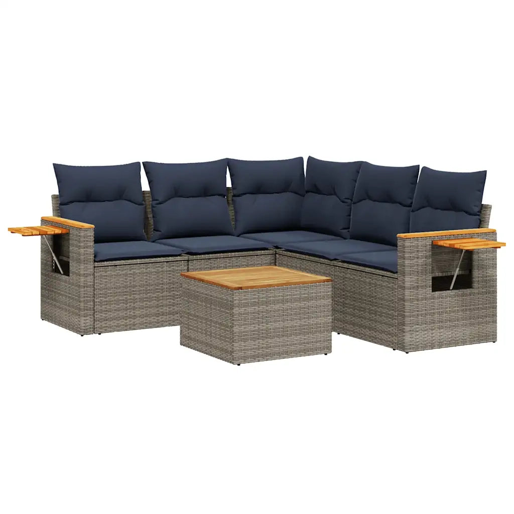 Set Divani da Giardino 6 pz con Cuscini Grigio in Polyrattan