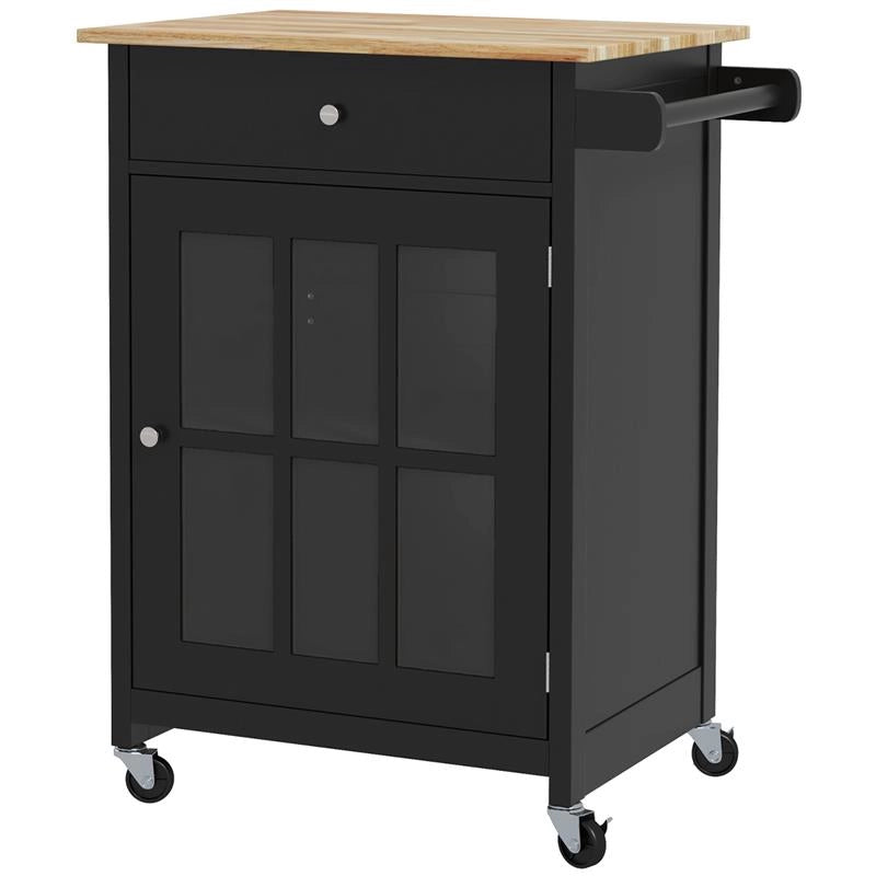 CARRELLO CUCINA CON CASSETTO ARMADIETTO REGOLABILE E PORTASCIUGAMANI IN LEGNO 67X48X86.5 CM NERO E ROVERE