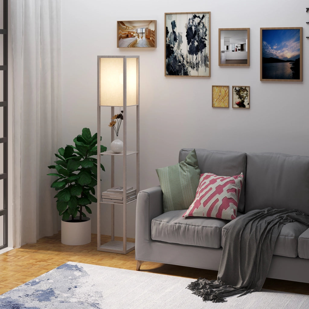 Lampada da Terra con 3 Mensole ¨C Zephmum ¨C Rovere, 26x26x160 cm