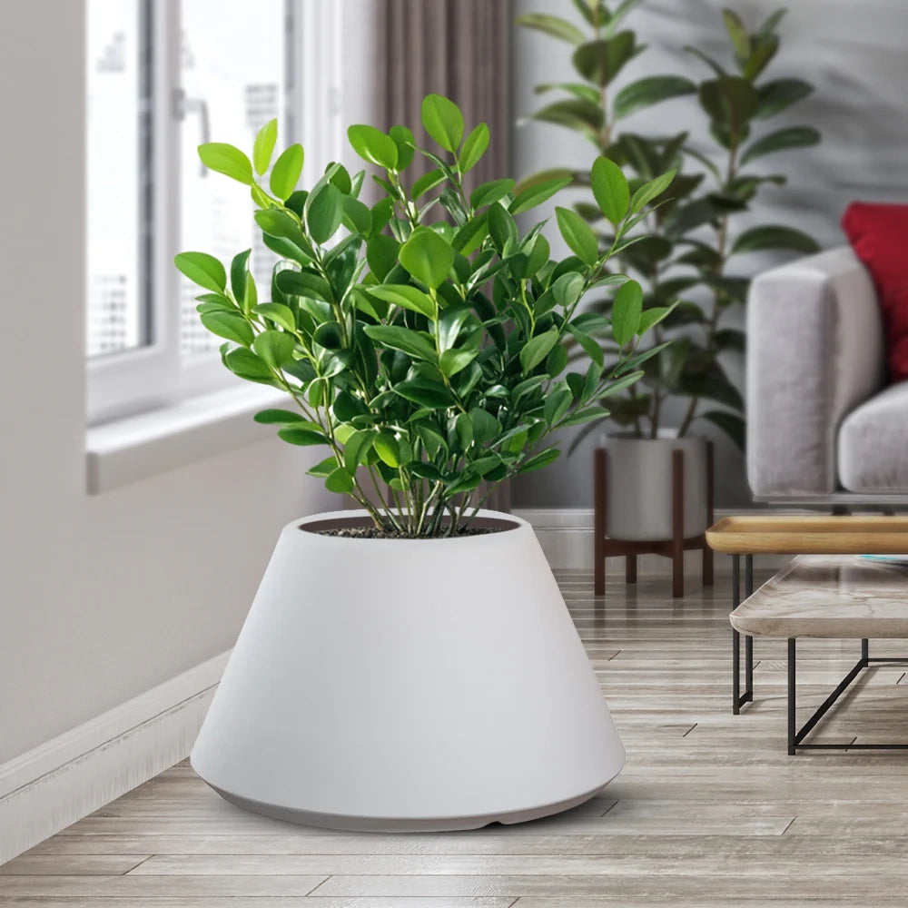 Vaso in resina da esterno interno per piante tondo conico design d.60x35h Stromboli Bianco