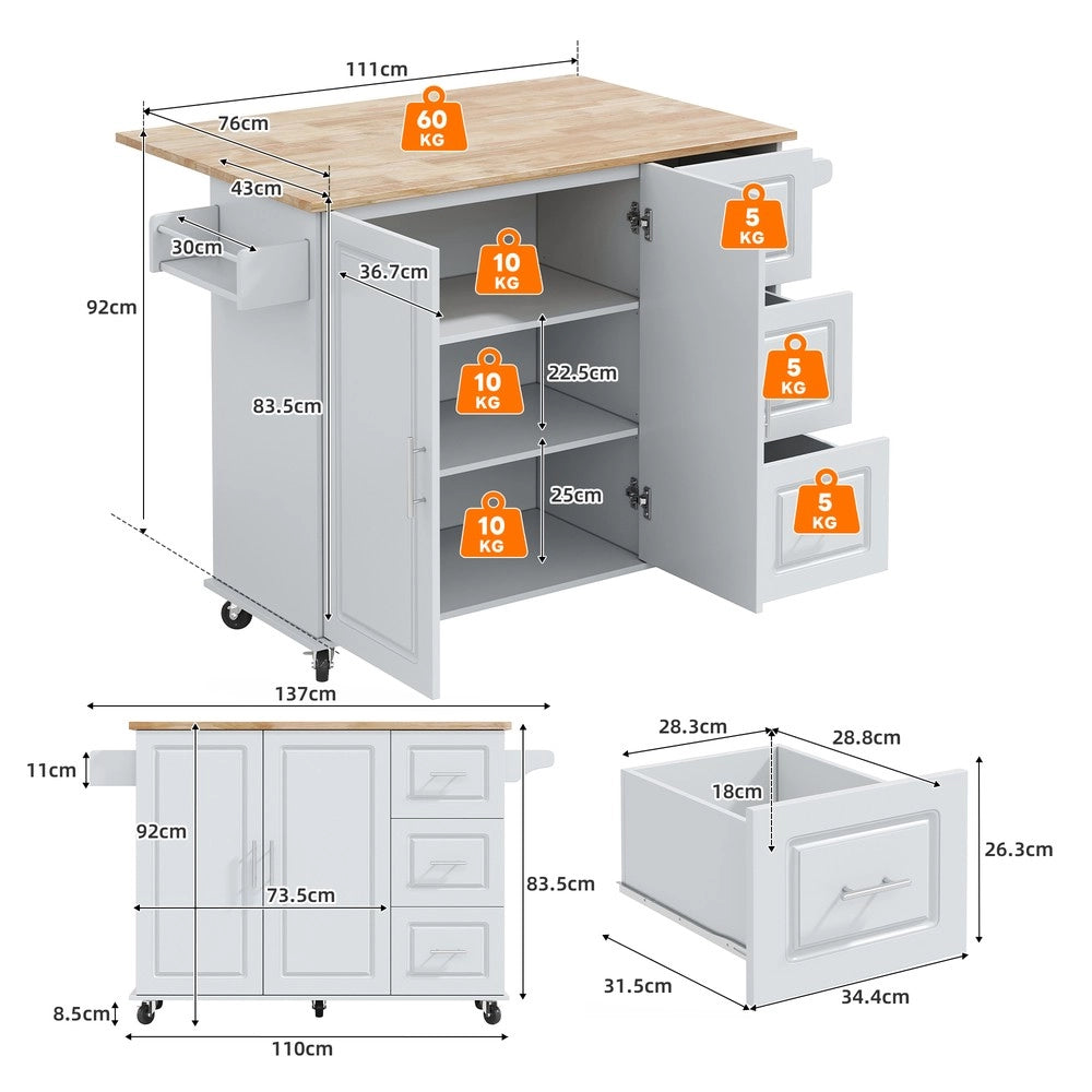 Tavolo da Cucina Pieghevole con Cassetti e Ripiani ¨C Xylo ¨C Rovere, 137x43x92 cm