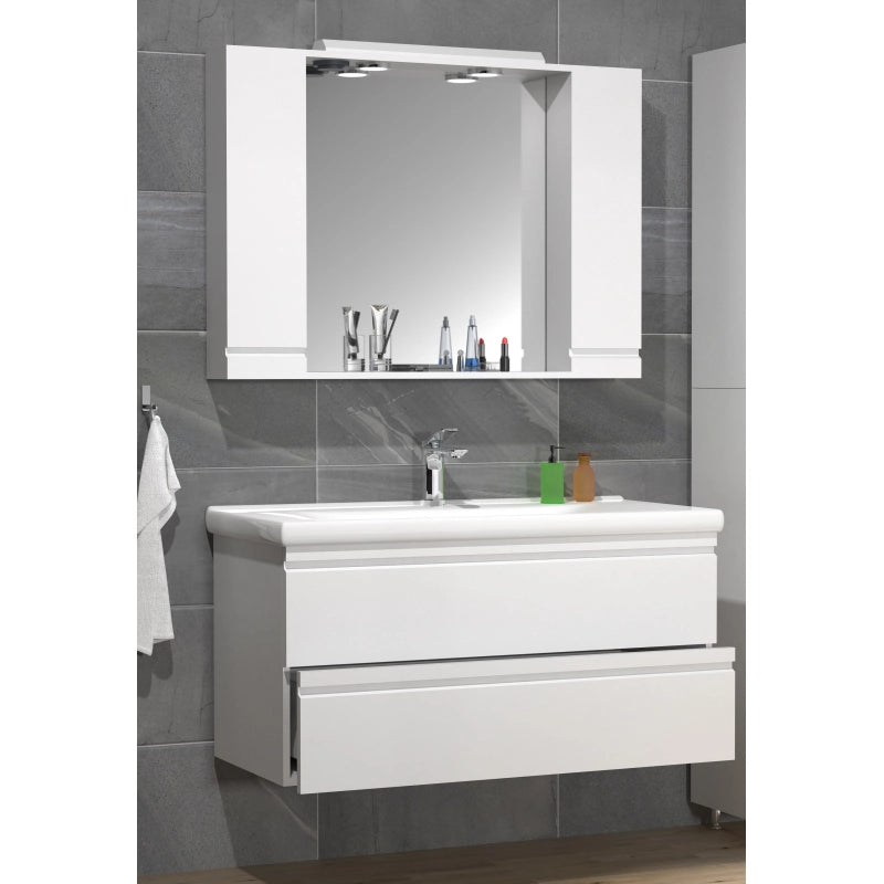 Sistema di Ezooza Set Bagno Completo 3 Pezzi Mobile con Lavabo Extra Large + Pensile a specchio, Bianco ,