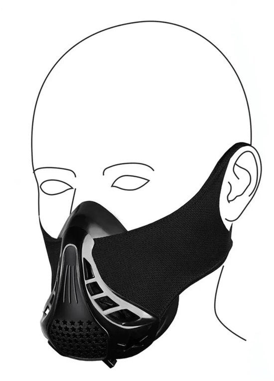 Maschera di allenamento sportivo, maschera di fitness per allenamento prolungato, maschera di allenamento regolabile, utilizzata per migliorare la capacità polmonare e la forza muscolare, nera, allenamento respiratorio.
