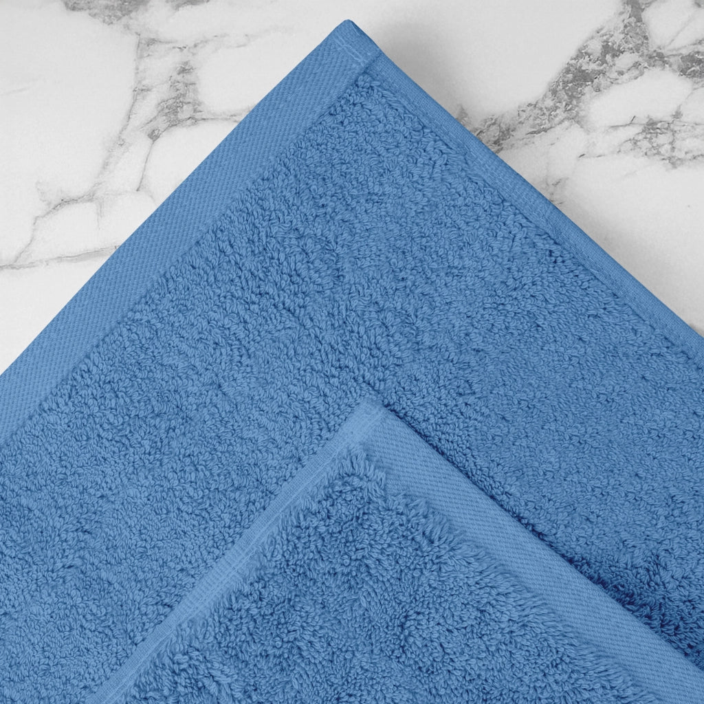 Asciugamani Bagno 100% Spugna Puro Cotone 500 Gr 4 Pezzi 2 Salvietta Viso 2 Asciugamano Ospite Mani Qualità Certificato Oeko-Tex Salviette Super Morbide Bicolore Bianco/NauticalBlu