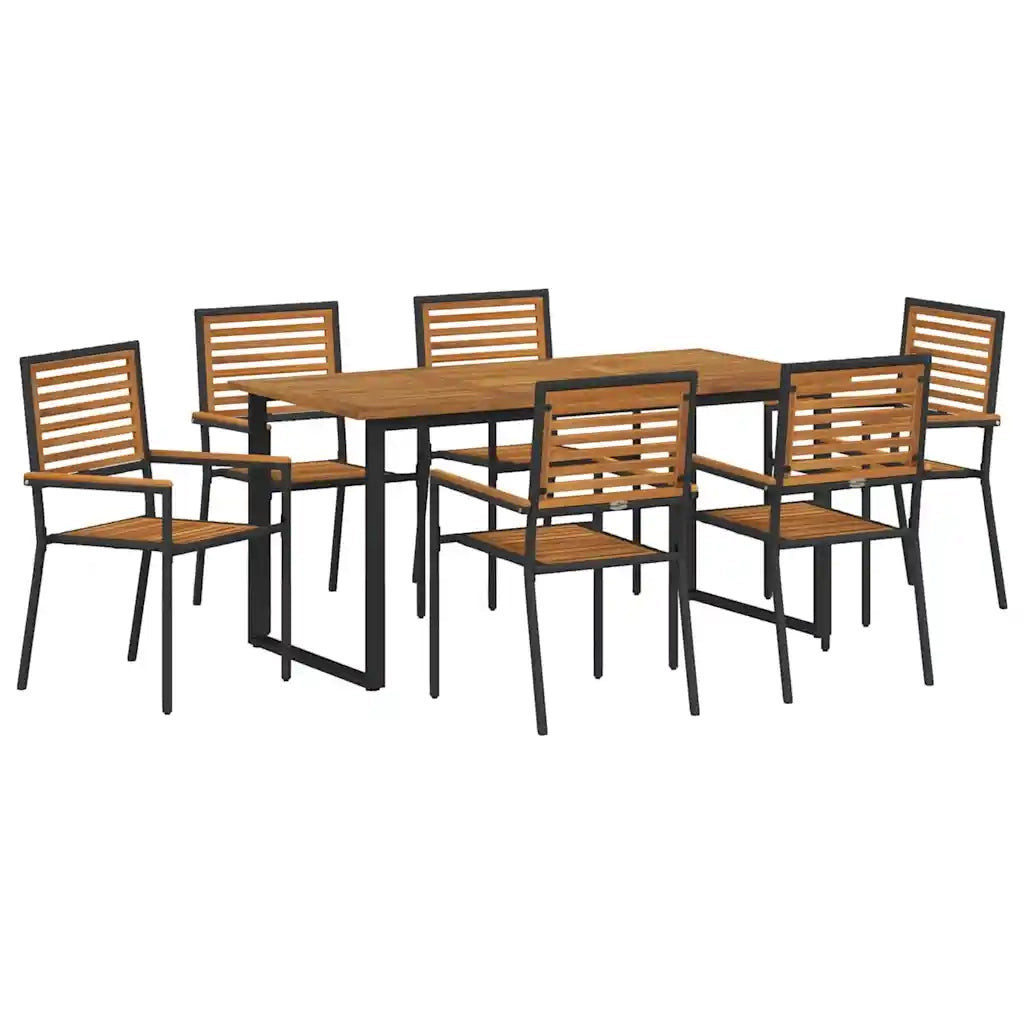 Set da Pranzo per Giardino 7 pcs Nero Legno di Acacia Massello 3365460