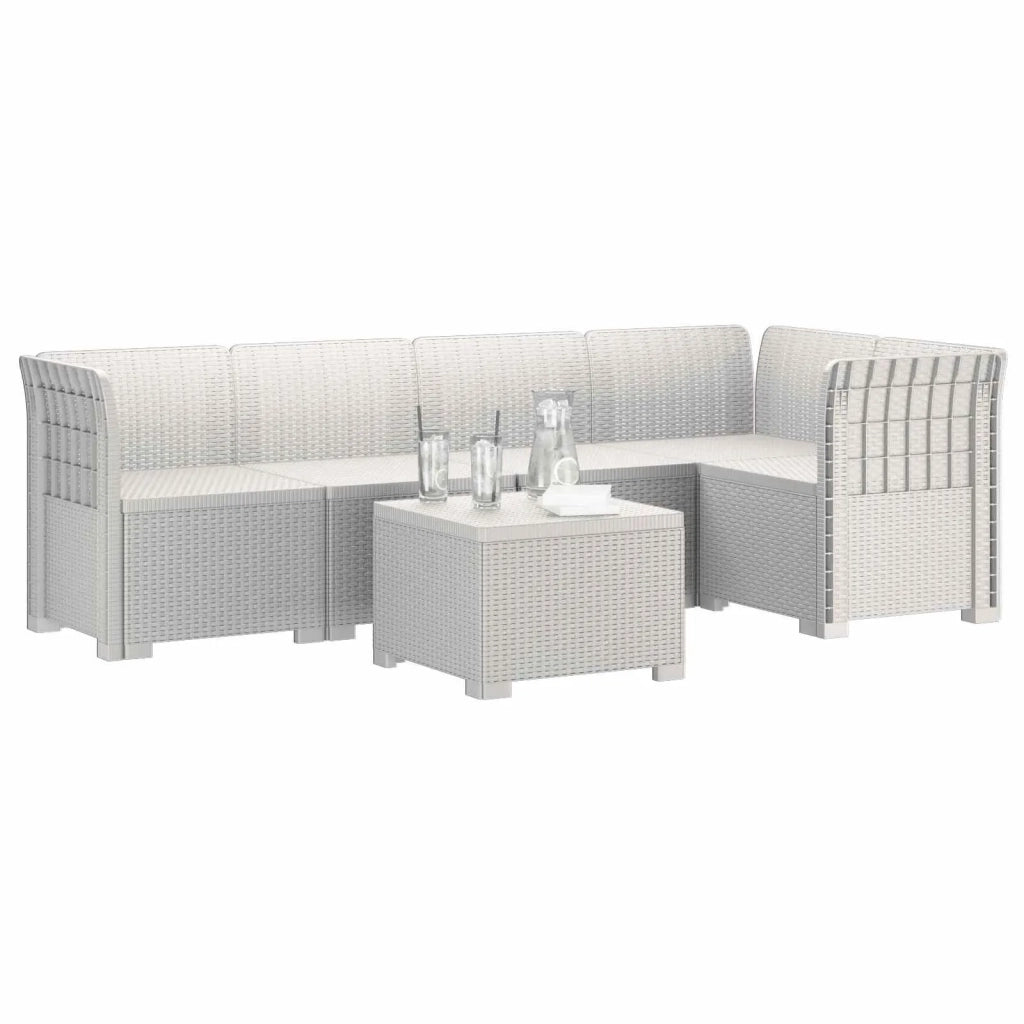 Divano da Giardino 5 Posti Stile Rattan PP Bianco 3444068