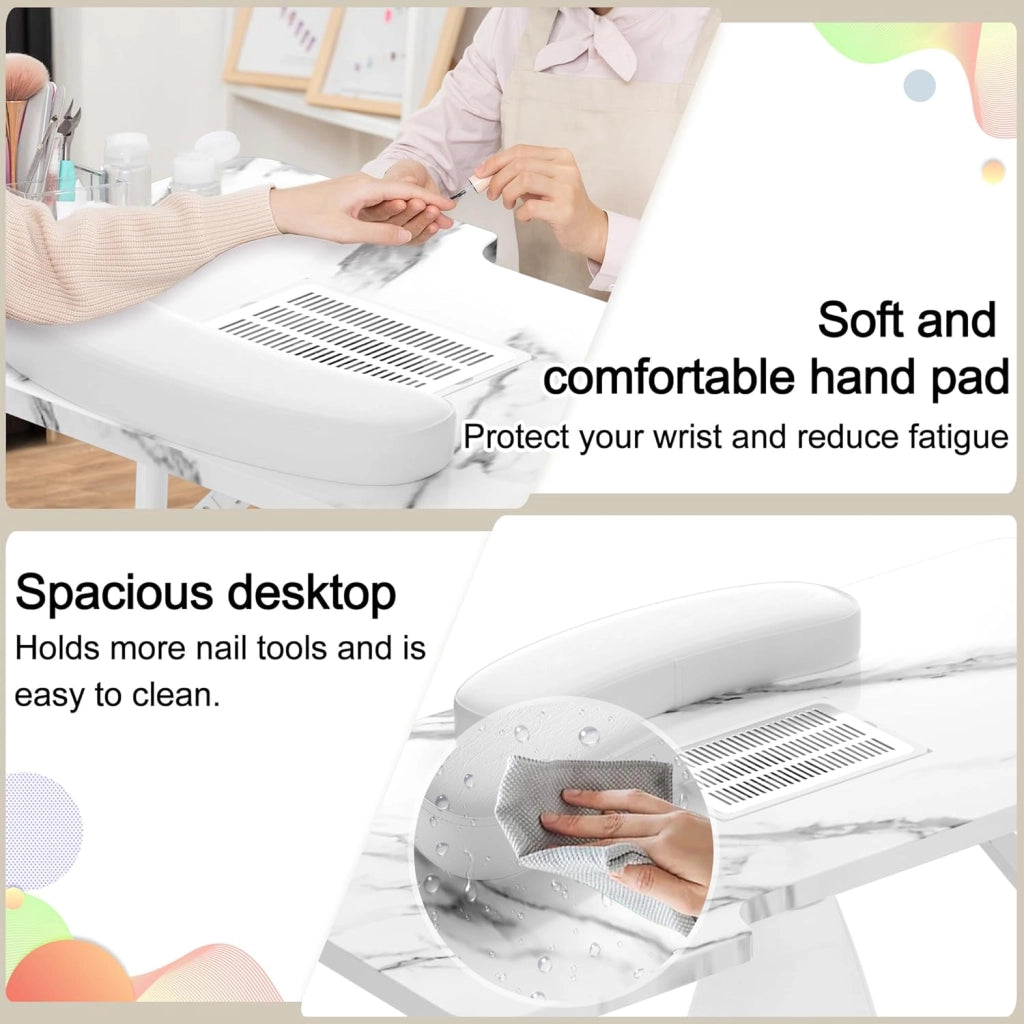 Tavolo da manicure FIVMEN con aspirazione Pieghevole Tavolo per manicure Tavolo per manicure per studio di unghie con aspirazione della polvere e 4 ruote per saloni di bellezza, bianco