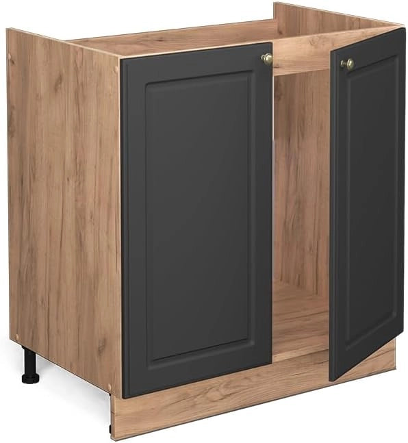 Mobile lavello cucina Fame-Line, Antracite-oro, 80 cm, PL Antracite, per la combinazione con altri moduli della serie Fame-Line