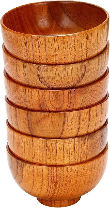 Set di scodelle in legno per servire zuppe, salse, caffè, tè e decorazioni, set di 6 pezzi, fatto a mano con legno riciclato.