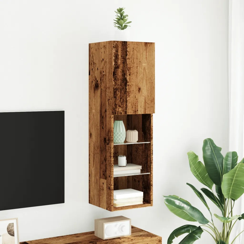 Mobile TV con Luci LED Legno Antico 30,5x30x102 cm 857676