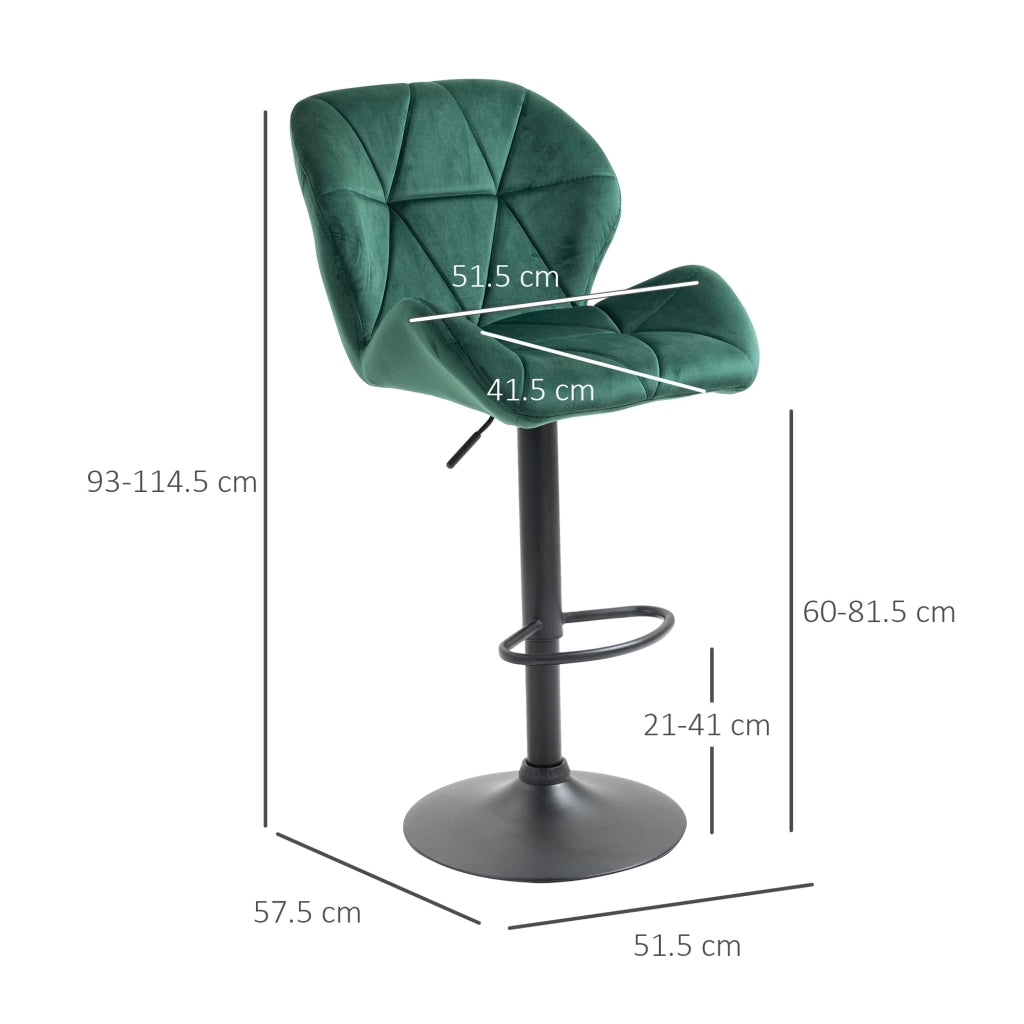 Sgabello da Bar con Schienale ¨C Zephmum ¨C Velluto Verde, Base in Metallo, Altezza Regolabile 46x48x83-104cm