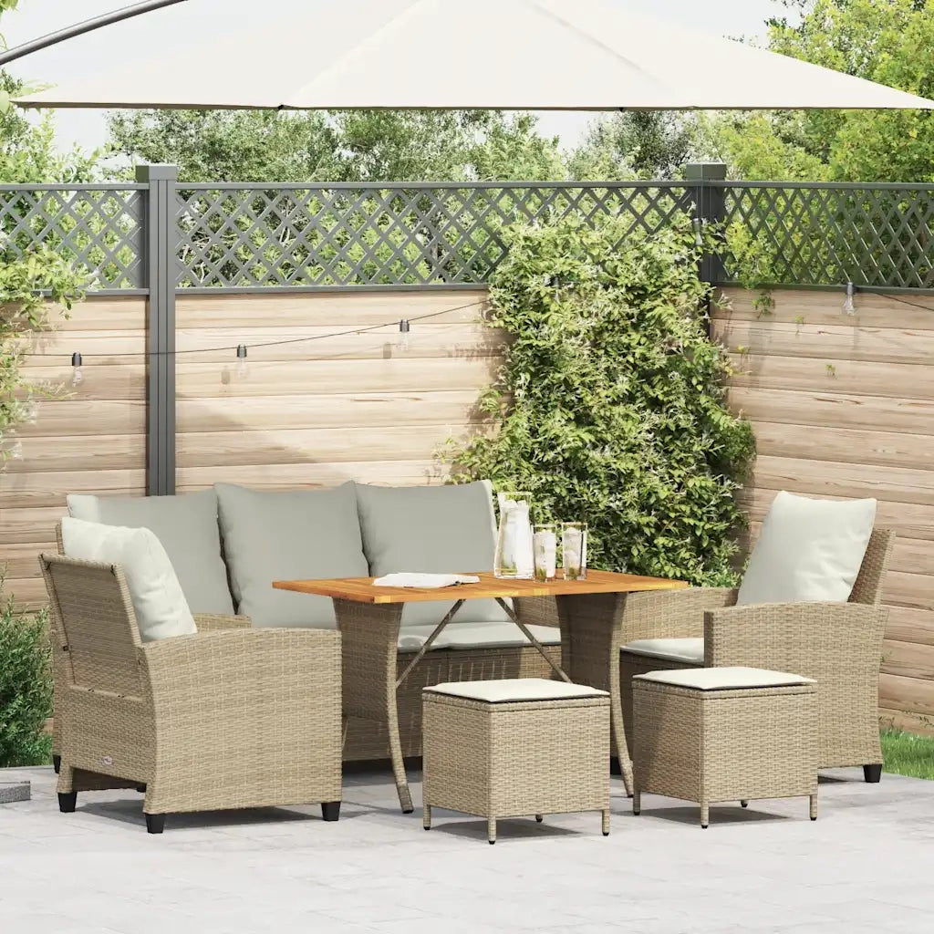 Set Divano da Giardino 6 pz con Cuscini Beige in Polyrattan
