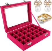Organizzatore di Accessori in Pelle 24 Comparti per Orecchini, Anelli, Collane e Bracciali (Rosso)