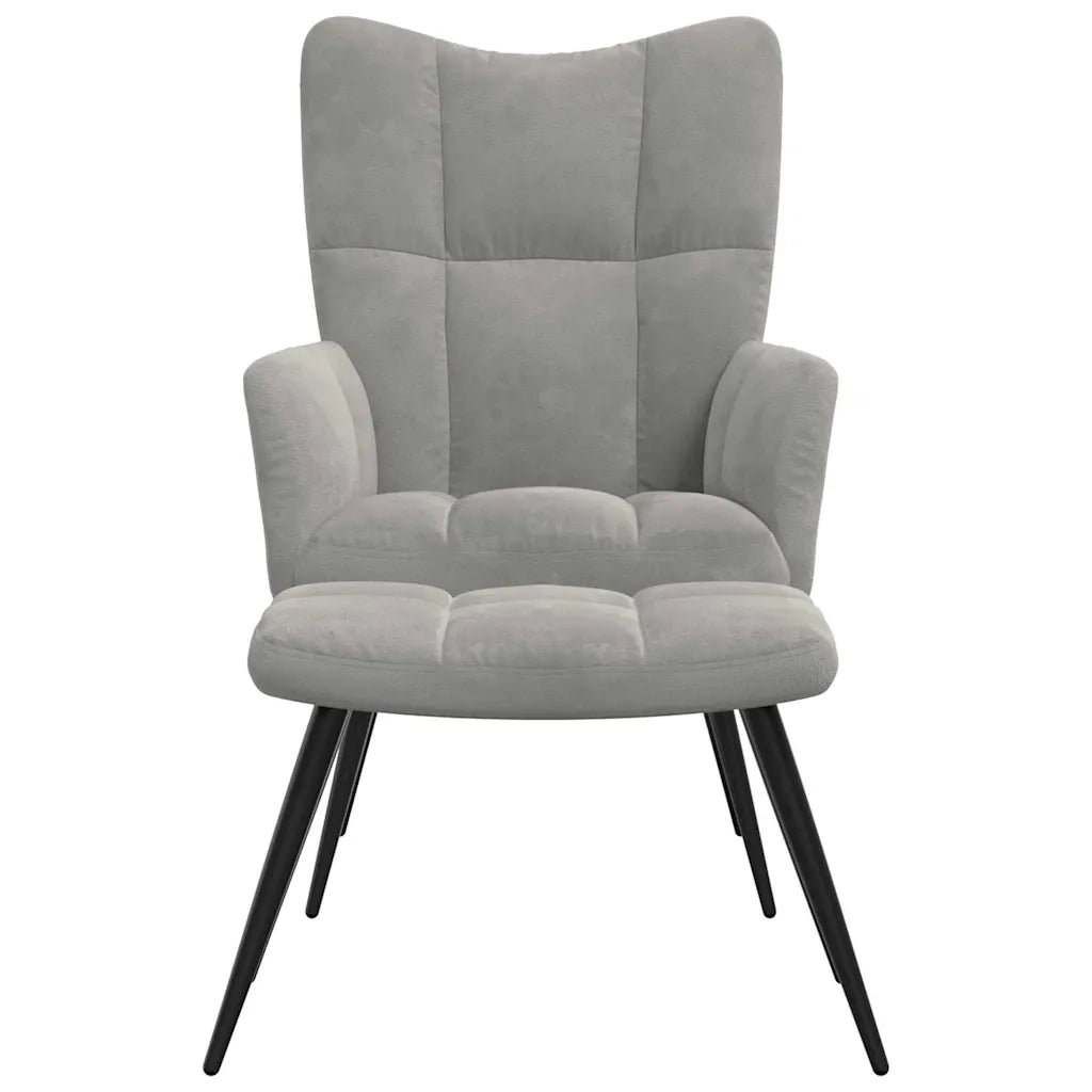 Divano Sedia-Poltrona Relax con Poggiapiedi Grigio Chiaro in Velluto 419149