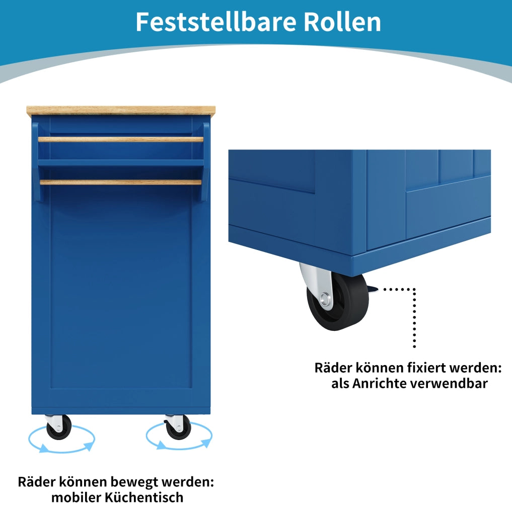 Isola da cucina mobile 102x45x92 cm blu con portabottiglie