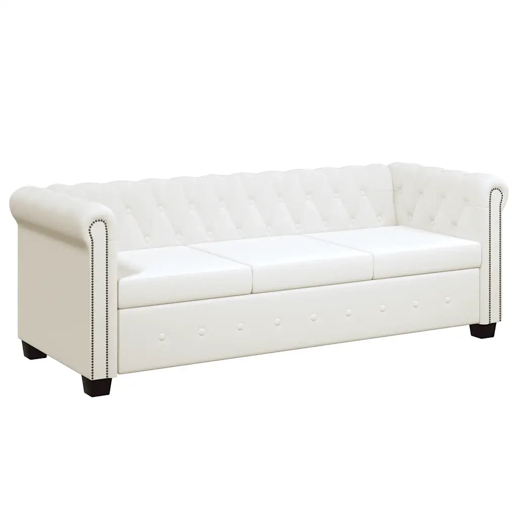 Divano Chesterfield a 3 Posti in Pelle Artificiale Bianco  cod mxl 42845