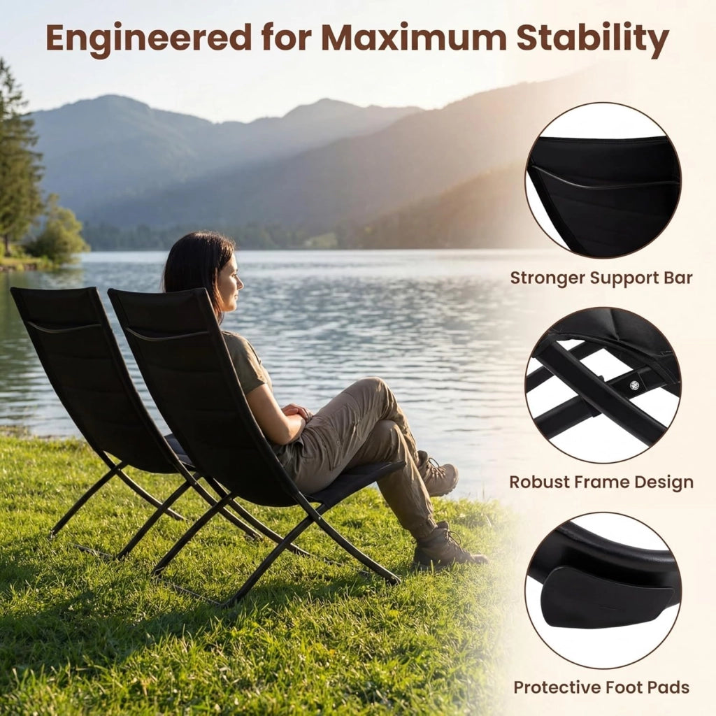 Set di 2 sedie pieghevoli, portatili, da campeggio con telaio in metallo, pieghevoli, con piedini antiscivolo, portata 180 kg, sedia a sdraio per pesca, picnic, piscina, giardino, balcone