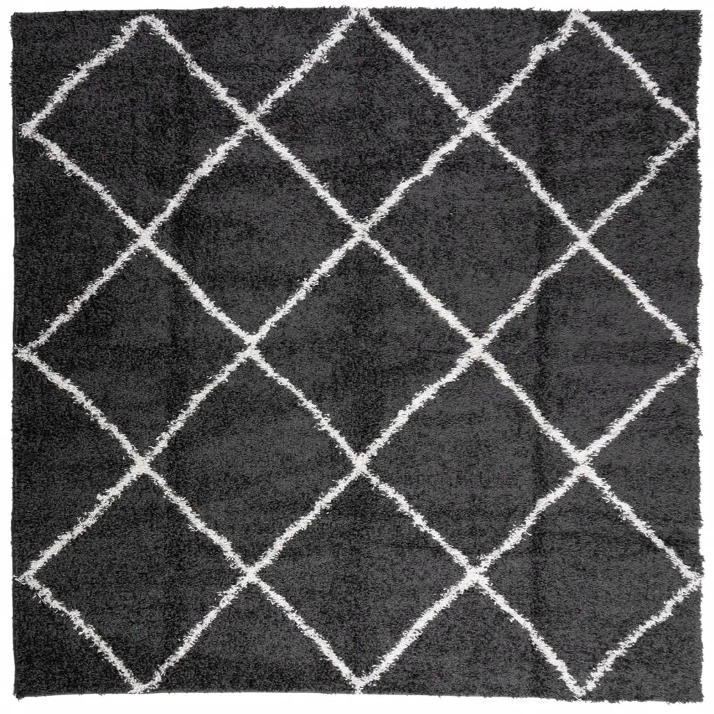Tappeto Shaggy a Pelo Lungo Moderno Nero e Crema 120x120 cmcod mxl 111989