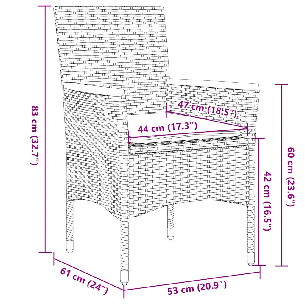 Set Pranzo da Giardino 3pz con Cuscini Polyrattan Acacia Grigio 3278719