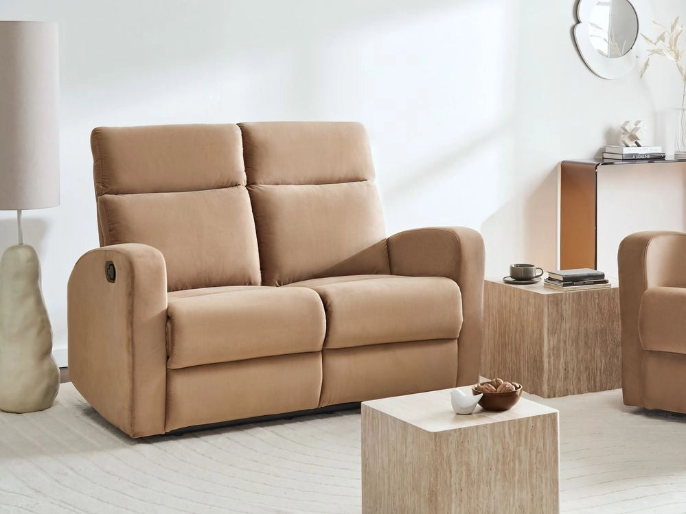 Divano 2 posti con schienale reclinabile manualmente in velluto marrone chiaro design moderno glamour soggiorno
