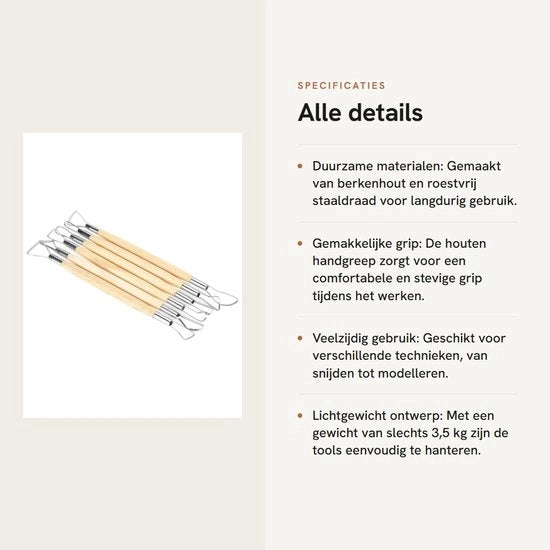 Kit di modellazione 6 pezzi - Accessorio per modellazione doppio - Strumento per modellazione ceramica - Manico in legno - Manico in acciaio inossidabile