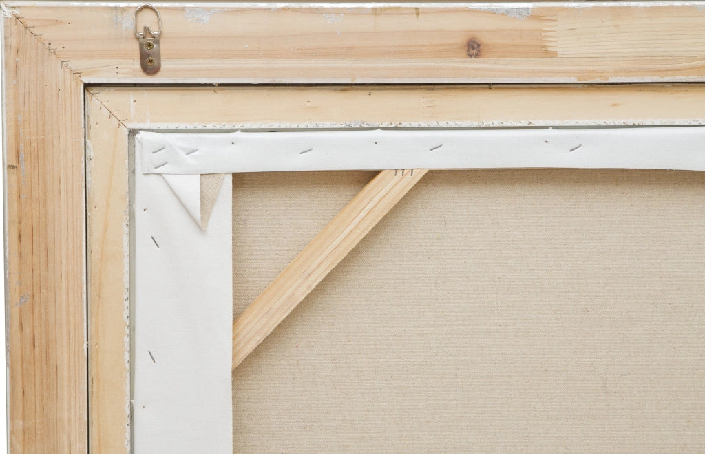 Biscottini Dipinto a mano olio su tela con cornice in legno finitura foglia argento