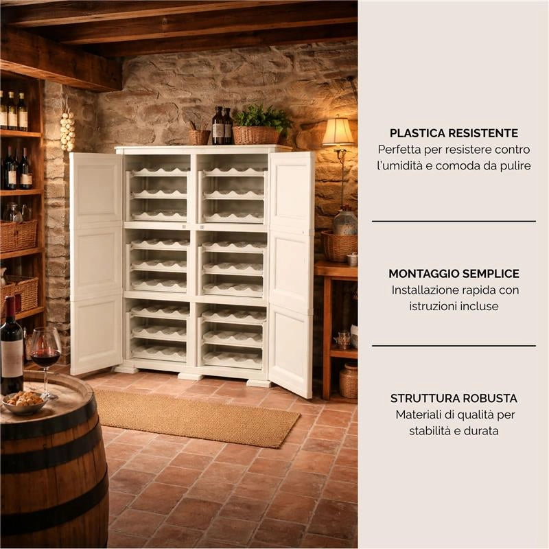 ARMADIO PORTABOTTIGLIE 72 BOTTIGLIE ANGORA 79X43X125 CM CON ANTA LISCIA – CANTINETTA MODERNA CHIUSA PER SOGGIORNO E ZONA PRANZO