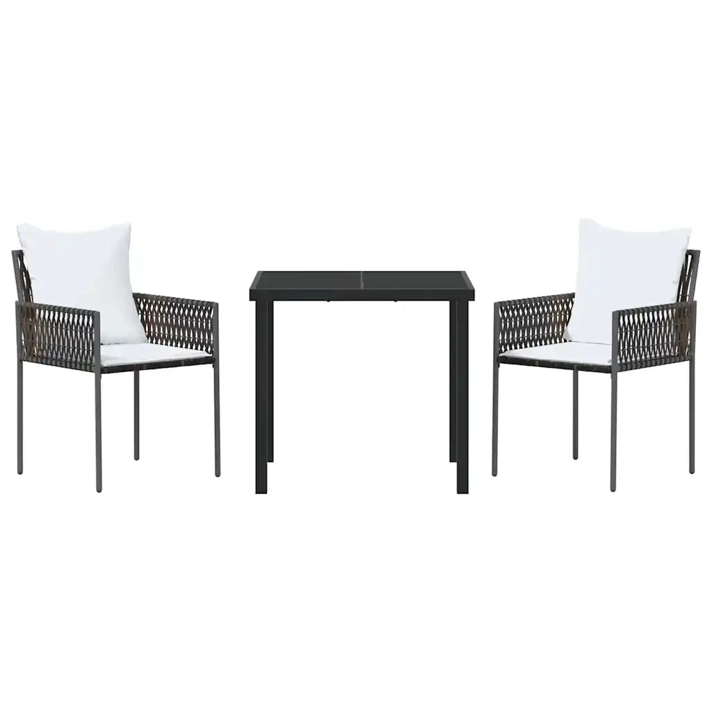 Set da Pranzo per Giardino 3 pcs Marrone e Nero Rattan in PE