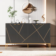 Credenza a 4 ante nera e oro con ripiano regolabile, 150x40x80 cm