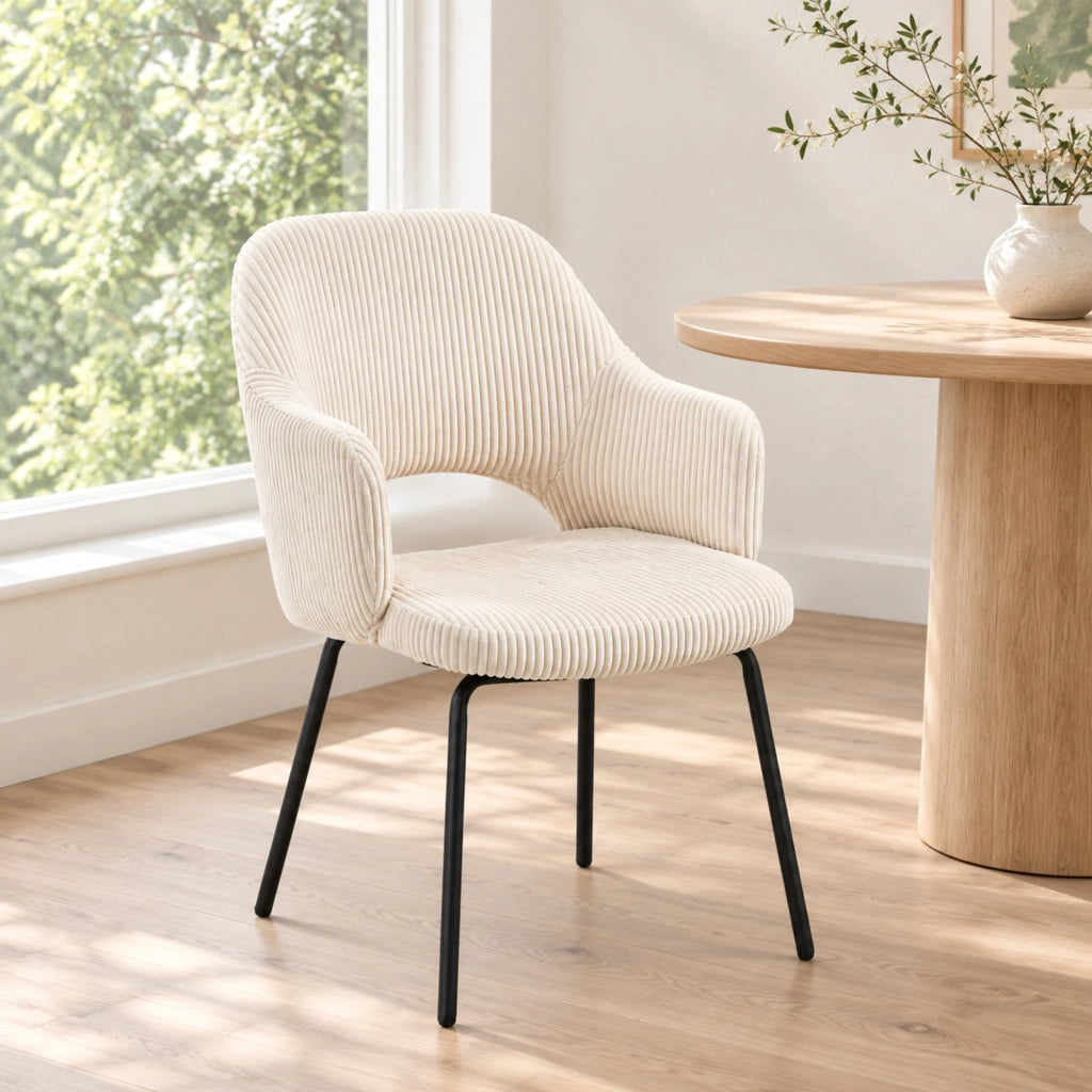 Sedia da pranzo 62,5 x 57 x 85,5 cm in tessuto a coste beige con braccioli