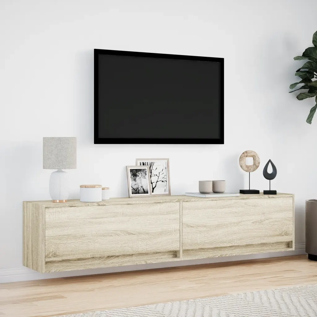 Mobile TV a Parete con LED Rovere Sonoma 180x31x38 cm 3307949