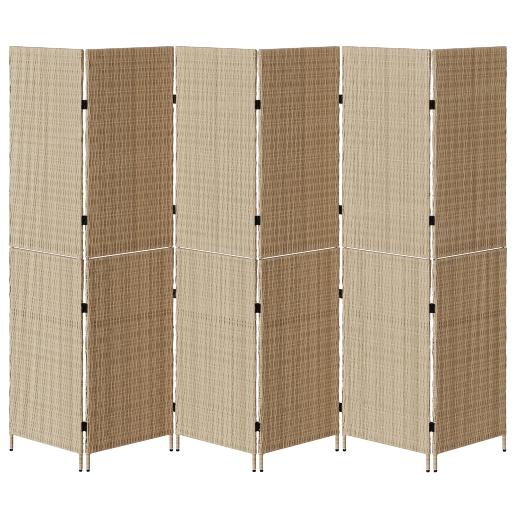 Partitione 6 Pannelli Pieghevole Beige 294x180 cm in Polirattan