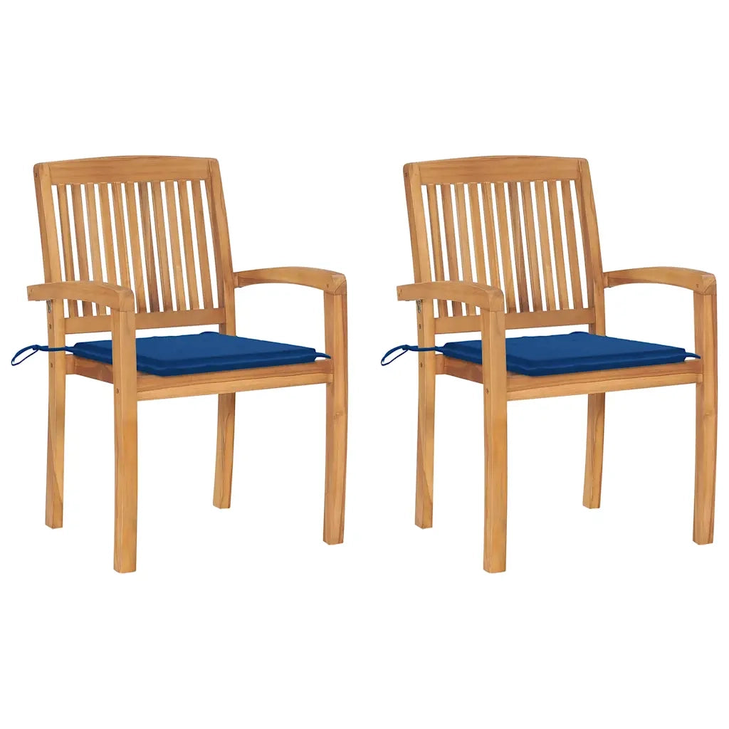 Sedie da Giardino 2 pz con Cuscini Blu Reale in Massello Teak cod mxl 20631