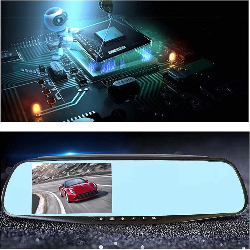 Trade Shop - Fotocamera Per Auto Specchio Touch Full Hd 5" Guida Con Doppio Obiettivo Qy-4500 -