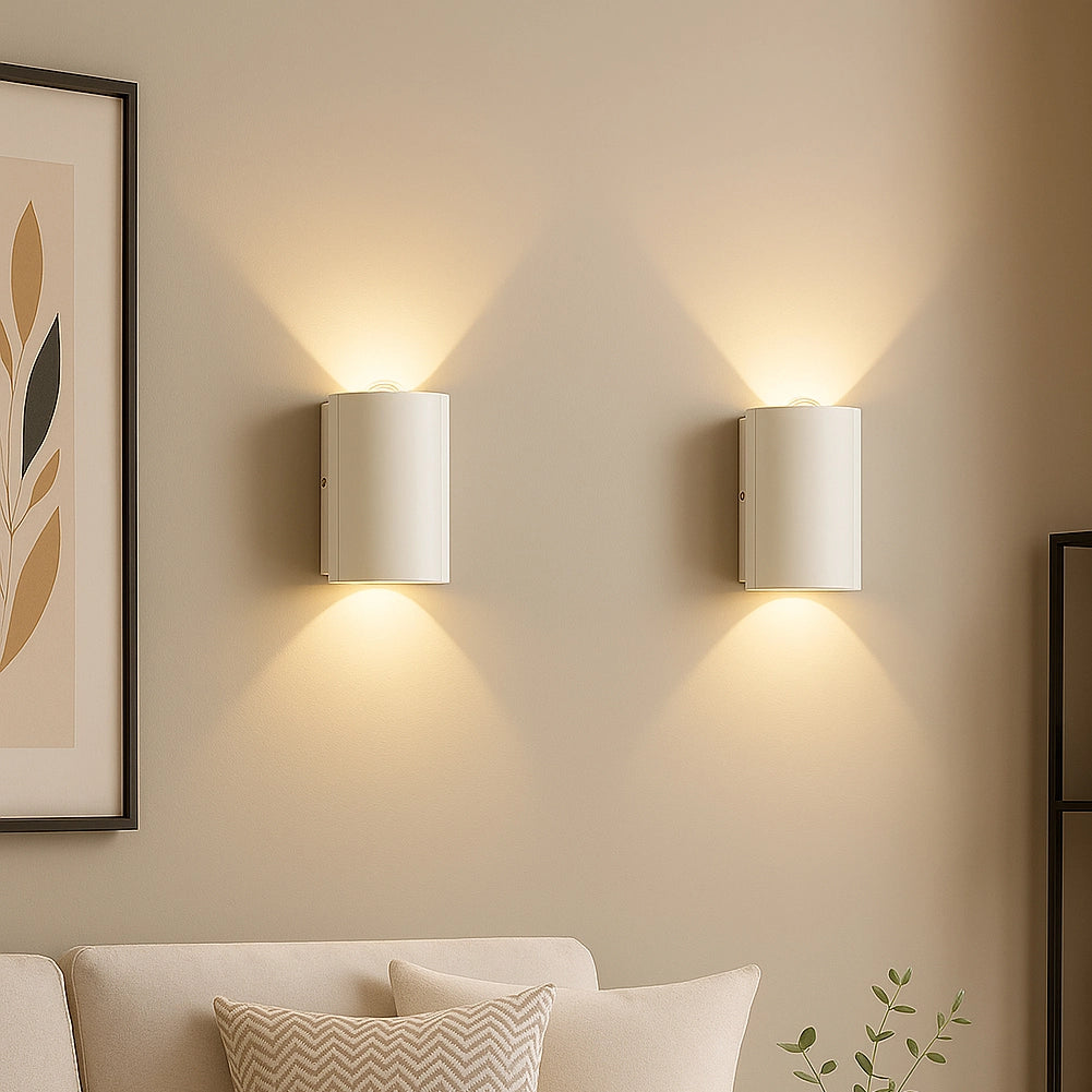 Set 2 Applique da Muro 2 Led Lampada a Parete Bianca Luce Bianco Caldo 4x6.5x4cm