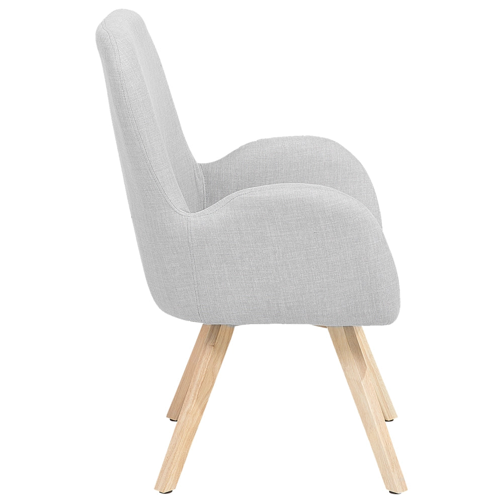 Chaise longue Sedia da club moderna con rivestimento in tessuto grigio con braccioli e gambe in legno