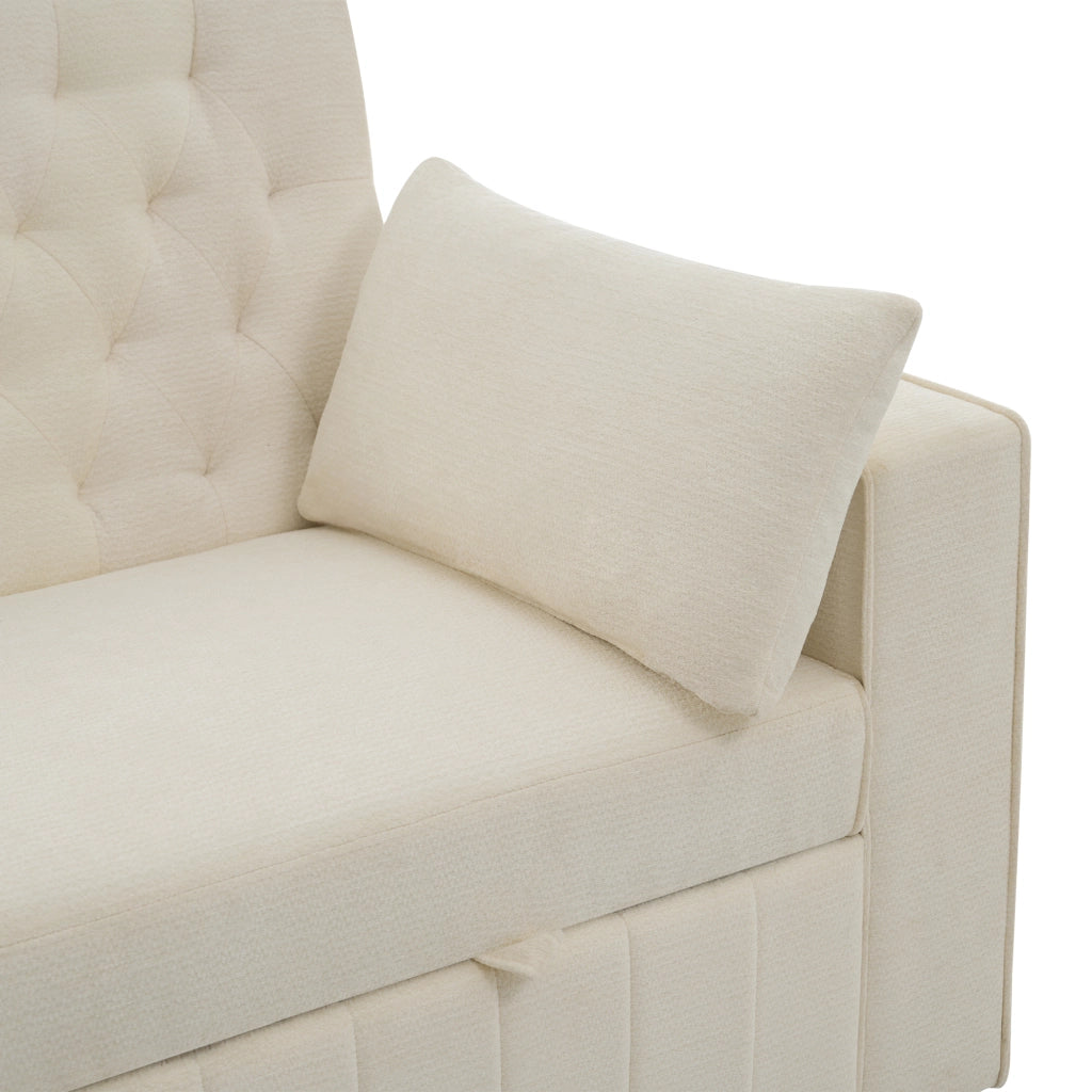 DIVANO LETTO 140x137x84 cm in Chenille Beige, 2 posti, 2 cuscini
